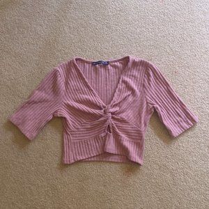 Abercrombie Pink Ribbed Knot Front Sweater Crop Top XS